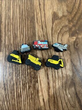 Kids Vehicle Shoe Charms Set - Yellow Construction & Red Fire Truck